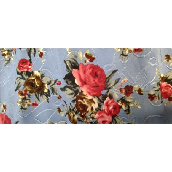 Cocomo Top Women's L Boat Neck Long Ruffle Sleeve Top Red Roses Sky Blue Boho - Picture 6 of 10